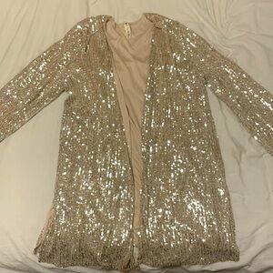 Gold sequin long sleeve duster